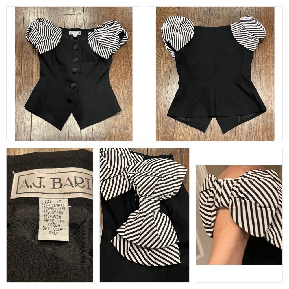 Vintage 80s off the shoulder large striped bow blouse